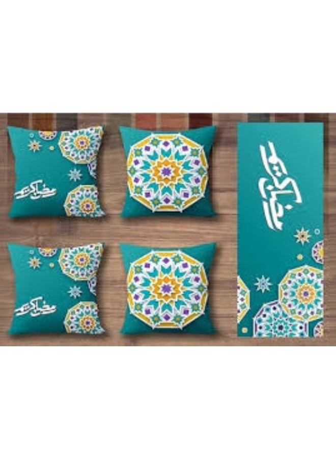 طقم 4 كوشن رمضان مقاس 40 سم * 40 سم + 1 رانر مقاس 145 سم* 55 سم